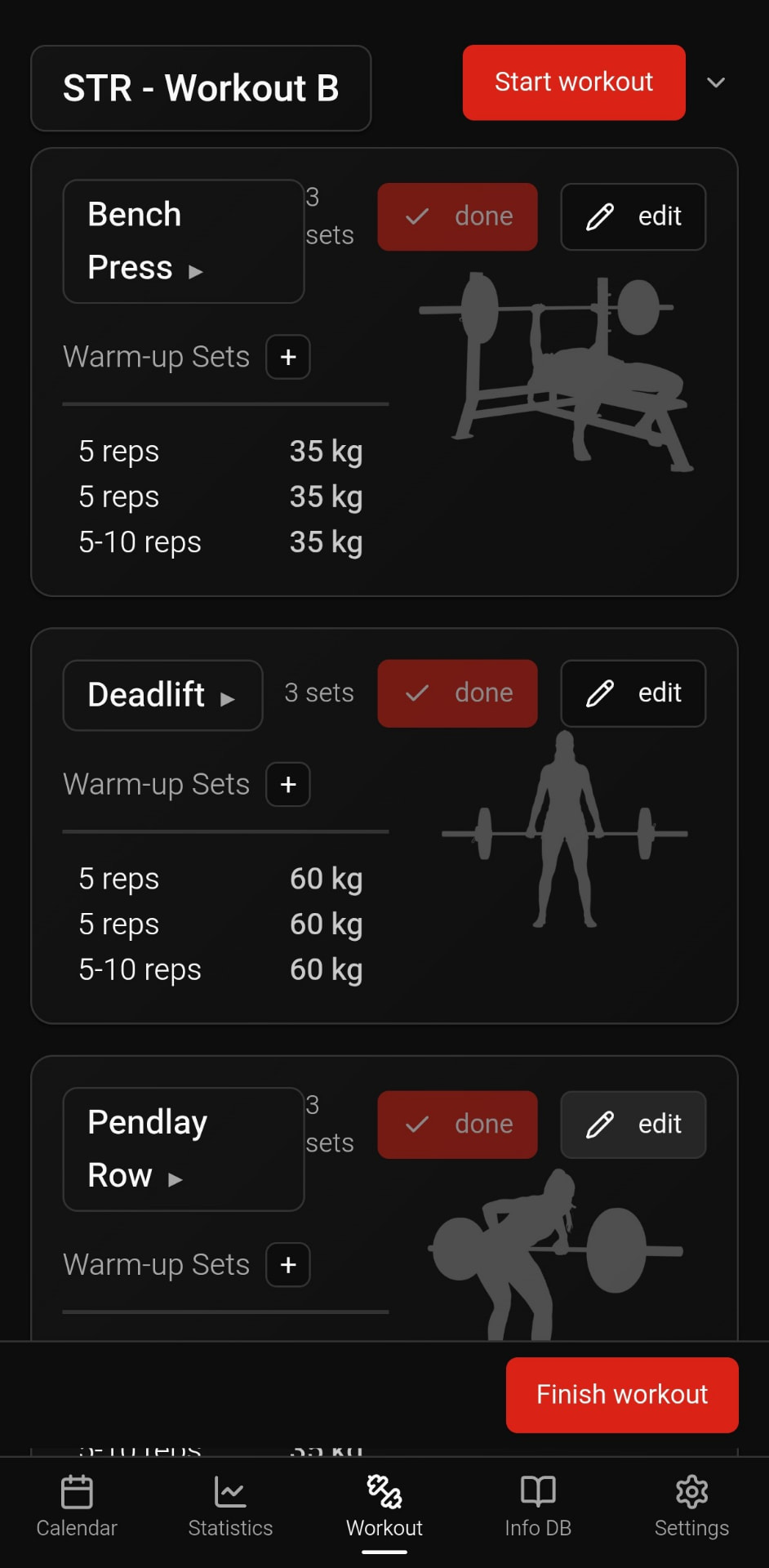 STR mobile app showing Workout B