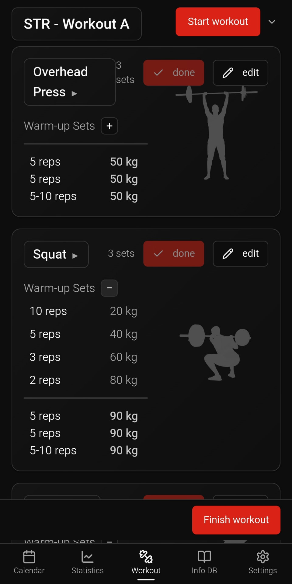 STR mobile app showing Workout A